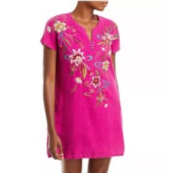 Johnny Was Maisie Easy Button 100% Linen Tunic Dress Fuchsia Pink LARGE - Picture 1 of 7